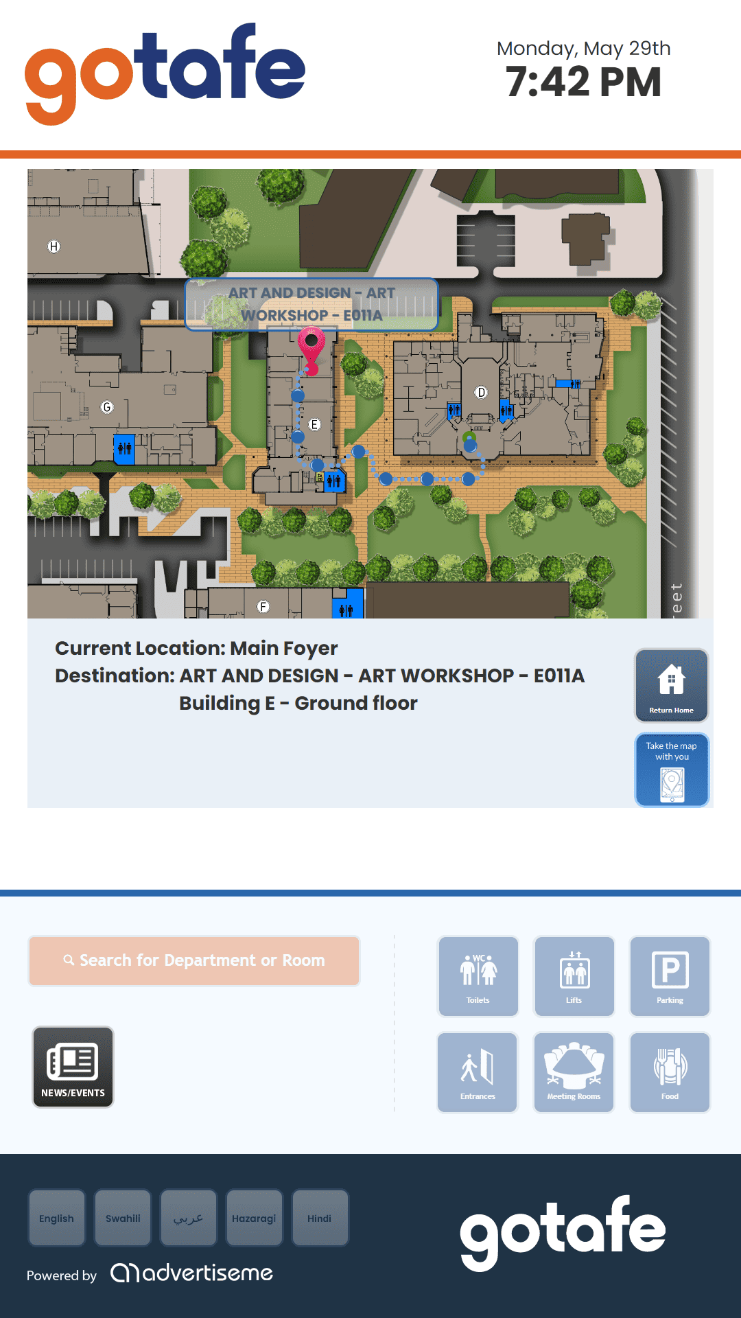Digital Wayfinding Solutions - GOTAFE routing example